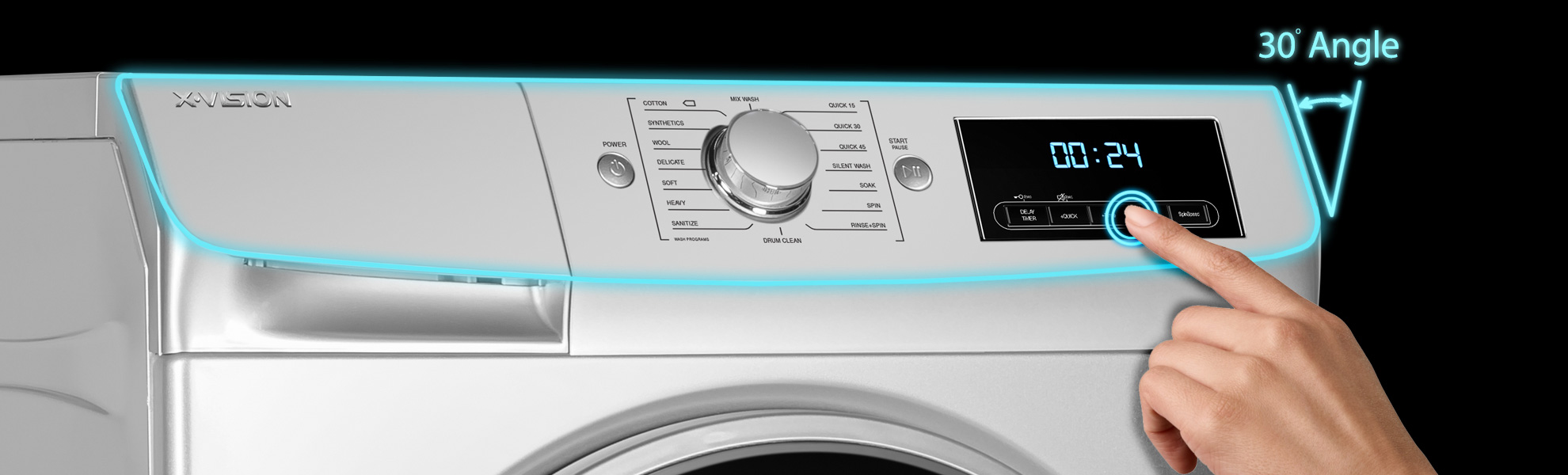 تصویر قابلیت محصول ماشین لباسشویی ایکس ویژن مدل WA80-AW رنگ سفید